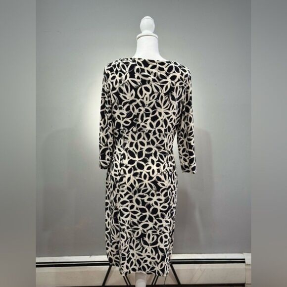 SALE! B/W Ralph Lauren Patterned Ruched Dress Size 12 EUC - Picture 2 of 5